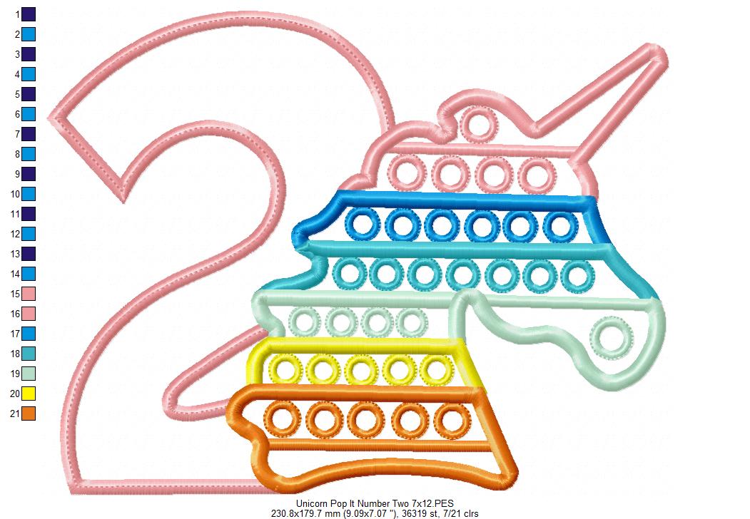 Unicorn Pop It Birthday Number Two 2nd Birthday - Applique