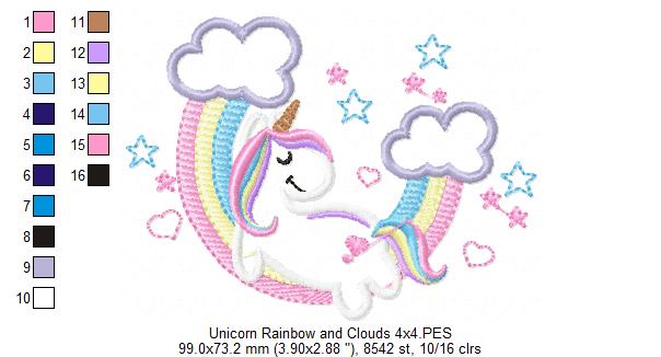 Unicorn, Rainbow and Clouds 2 - Applique