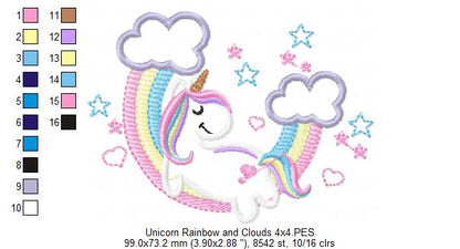 Unicorn, Rainbow and Clouds 2 - Applique