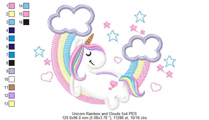 Unicorn, Rainbow and Clouds 2 - Applique