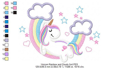 Unicorn, Rainbow and Clouds 2 - Applique