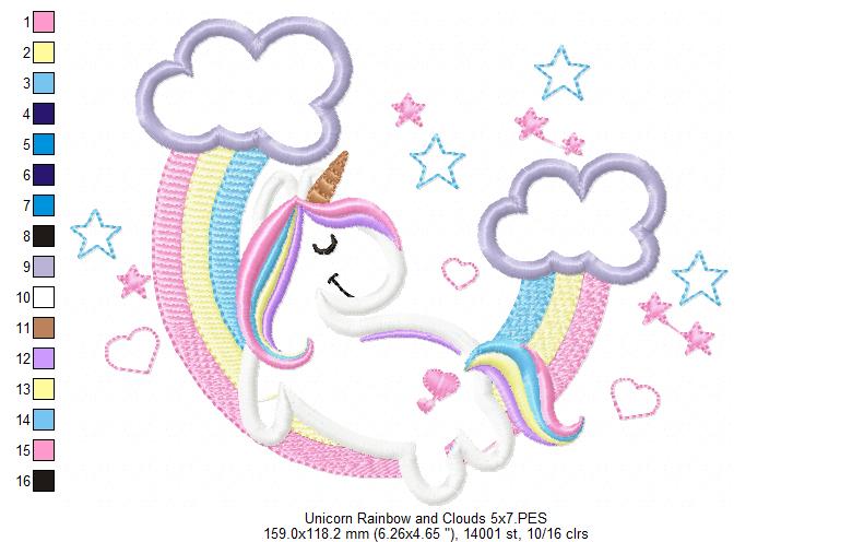 Unicorn, Rainbow and Clouds 2 - Applique
