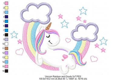 Unicorn, Rainbow and Clouds 2 - Applique