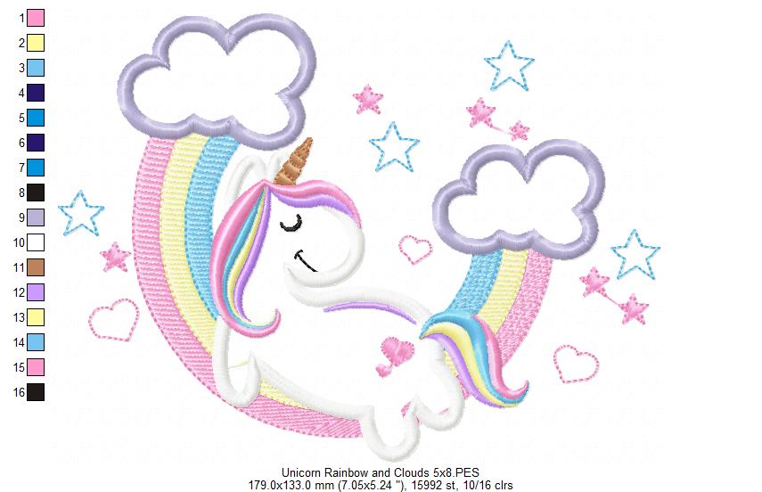 Unicorn, Rainbow and Clouds 2 - Applique