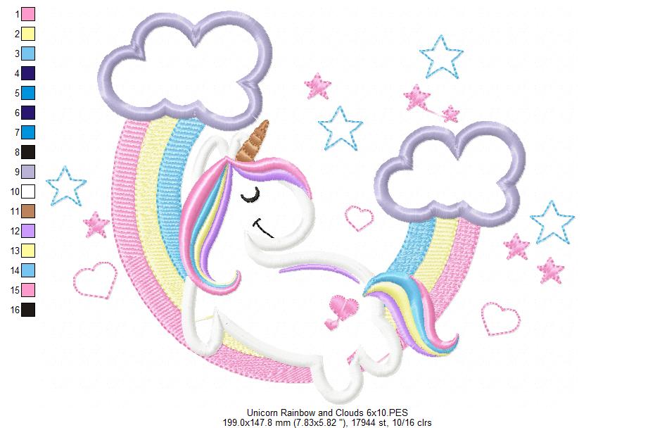 Unicorn, Rainbow and Clouds 2 - Applique