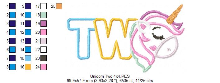 Unicorn Two 2nd Birthday - Applique