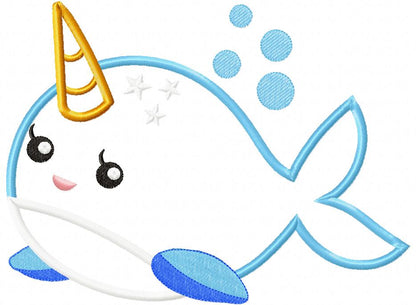 Cute Unicorn Whale - Appliqué - Machine Embroidery Design