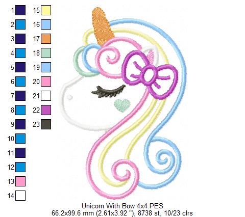Unicorn with Bow - Applique - Machine Embroidery Design
