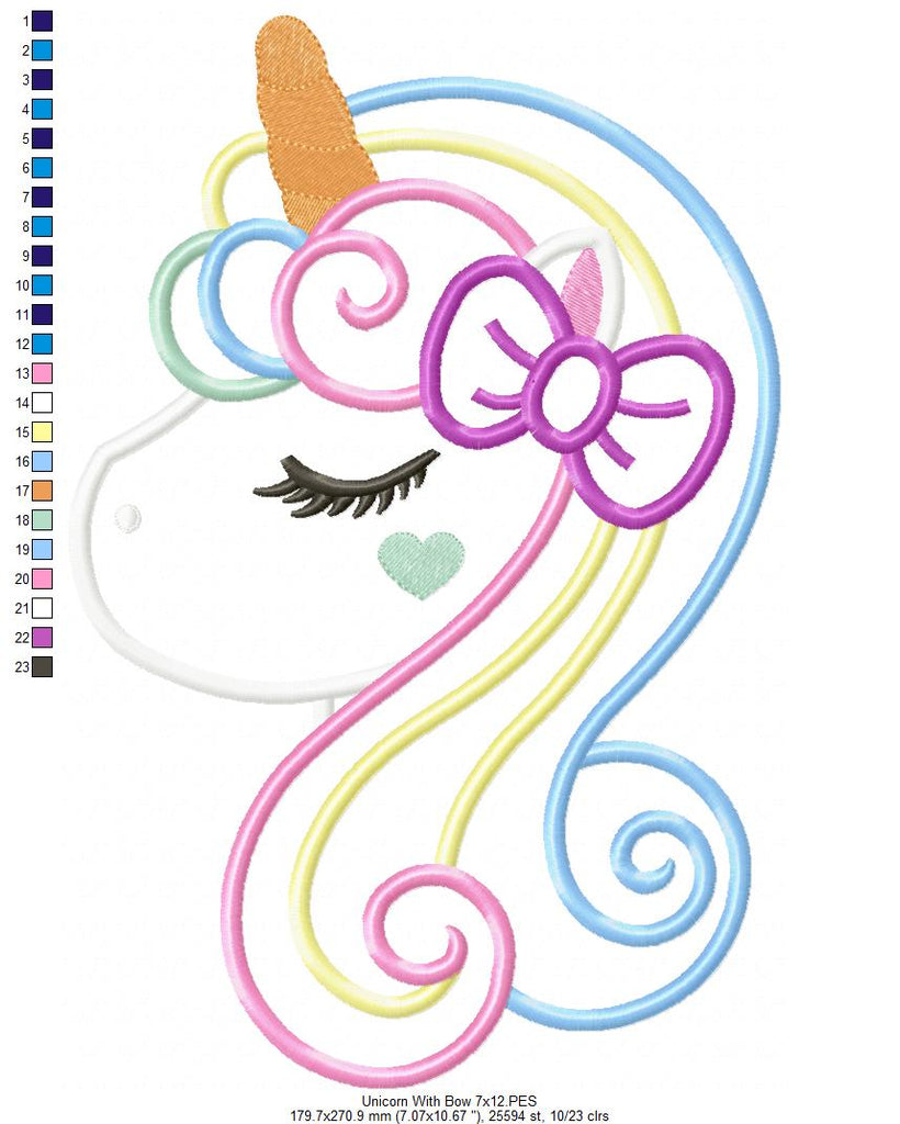 Unicorn with Bow - Applique - Machine Embroidery Design