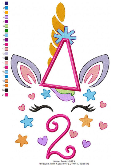 Unicorn Birthday Two - Applique