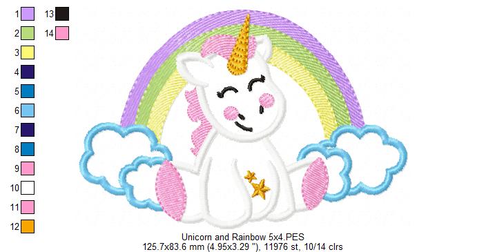 Unicorn, Rainbow and Clouds 1 - Applique