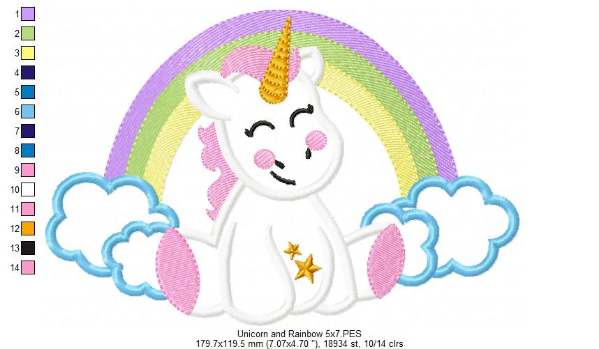 Unicorn, Rainbow and Clouds 1 - Applique