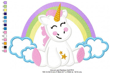 Unicorn, Rainbow and Clouds 1 - Applique