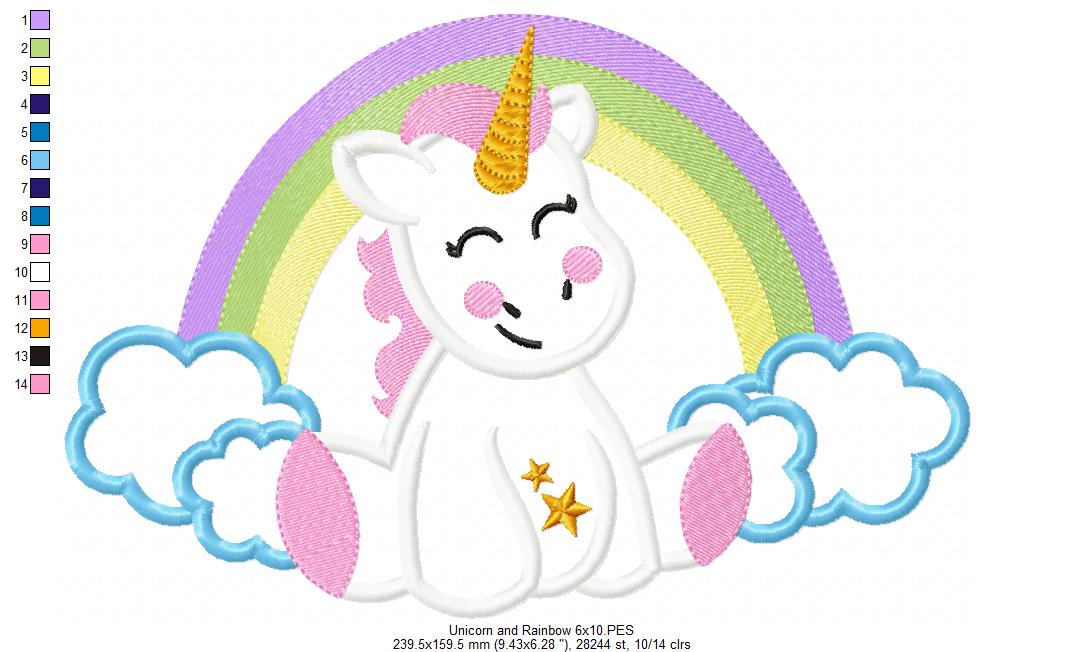 Unicorn, Rainbow and Clouds 1 - Applique