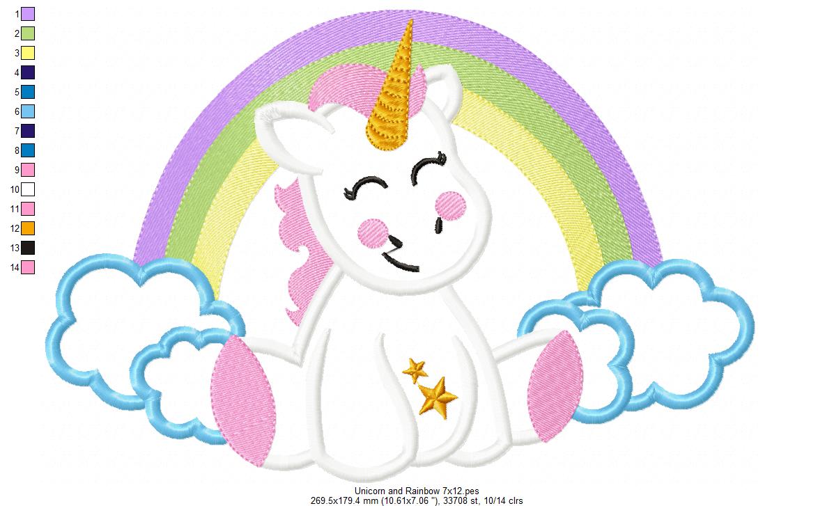 Unicorn, Rainbow and Clouds 1 - Applique