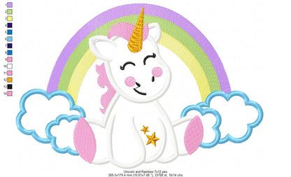 Unicorn, Rainbow and Clouds 1 - Applique