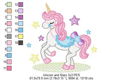 Unicorn and Stars - Fill Stitch - Machine Embroidery Design