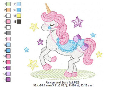 Unicorn and Stars - Fill Stitch - Machine Embroidery Design