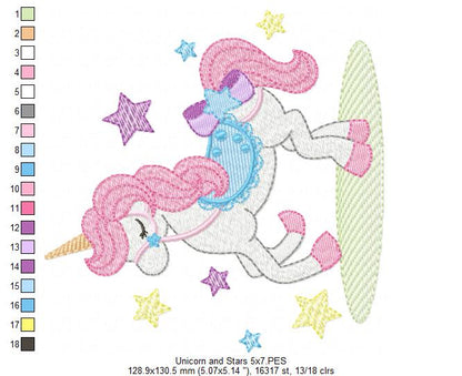 Unicorn and Stars - Fill Stitch - Machine Embroidery Design