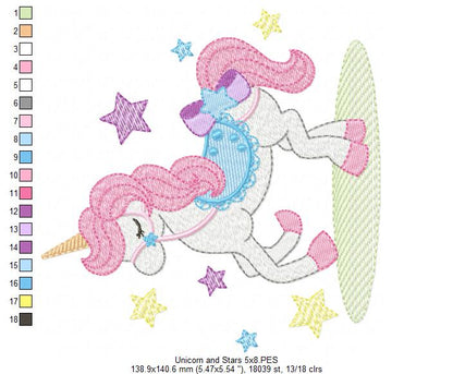 Unicorn and Stars - Fill Stitch - Machine Embroidery Design