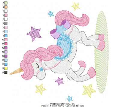 Unicorn and Stars - Fill Stitch - Machine Embroidery Design