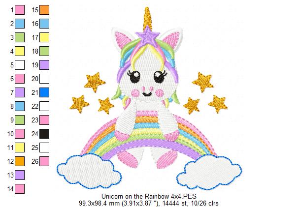 Unicorn on the Rainbow - Fill Stitch - Machine Embroidery Design