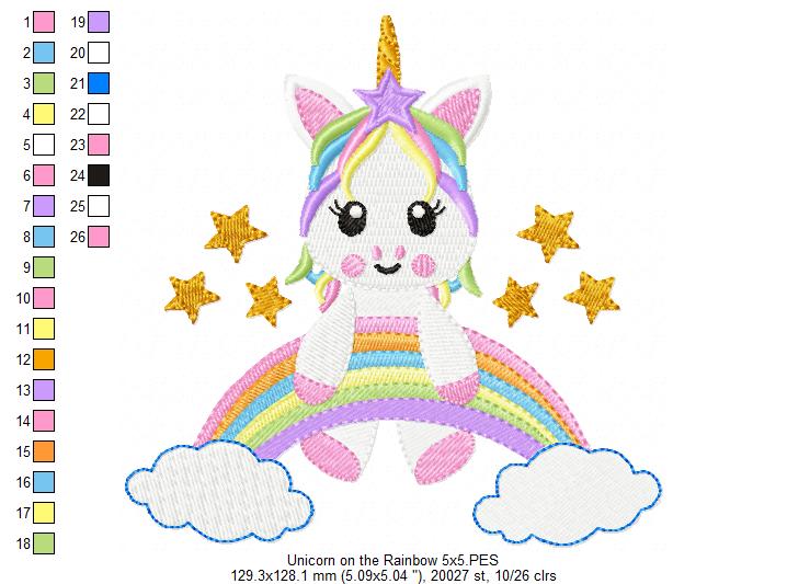 Unicorn on the Rainbow - Fill Stitch - Machine Embroidery Design