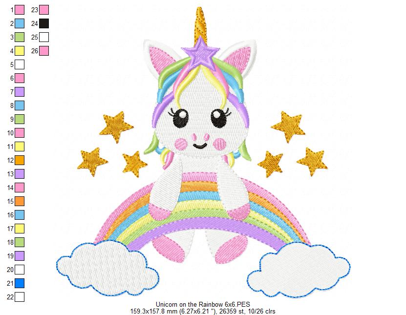 Unicorn on the Rainbow - Fill Stitch - Machine Embroidery Design
