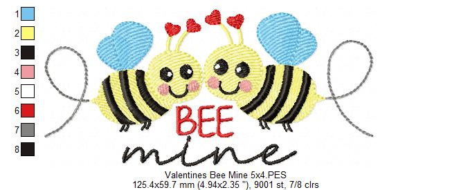 Valentines Bees Bee Mine - Bumble Bee - Fill Stitch