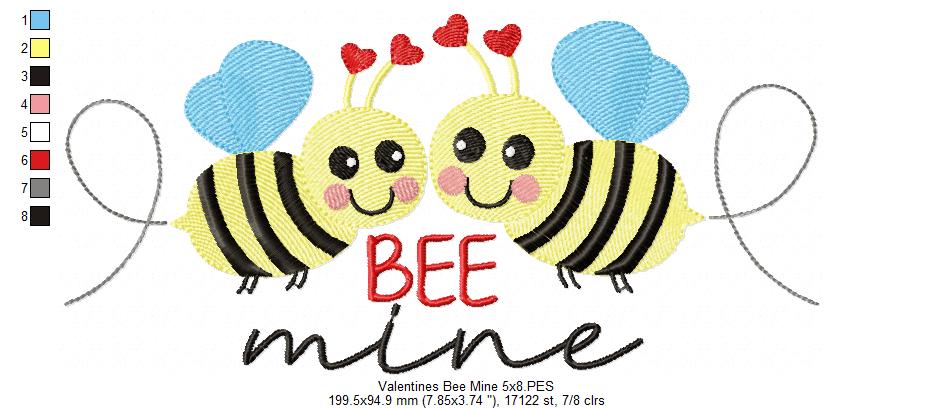 Valentines Bees Bee Mine - Bumble Bee - Fill Stitch