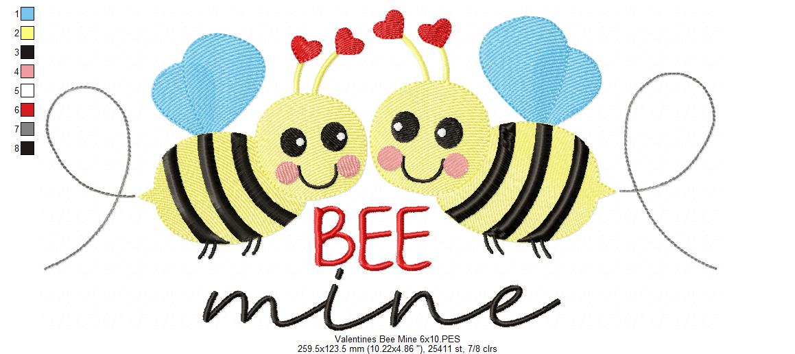 Valentines Bees Bee Mine - Bumble Bee - Fill Stitch