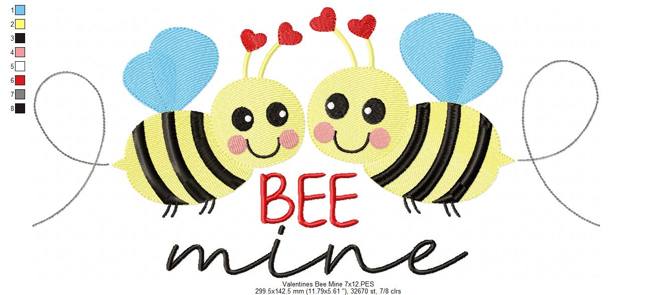 Valentines Bees Bee Mine - Bumble Bee - Fill Stitch