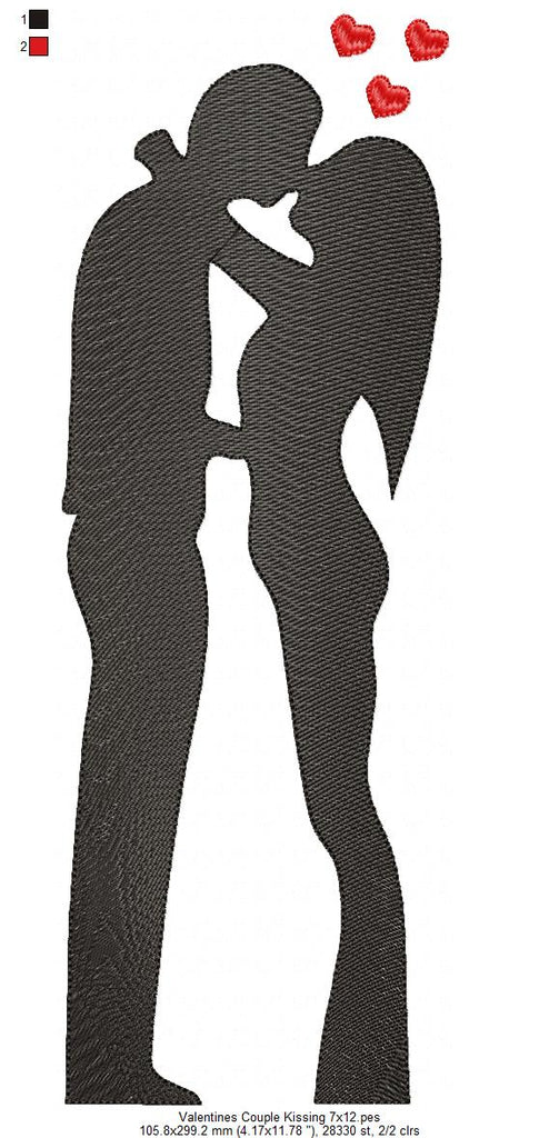 Valentine's Couple Kissing - Rippled Stitch - Machine Embroidery Design