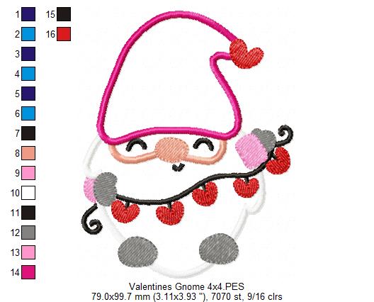 Valentines Hearts Gnome - Applique Embrodiery