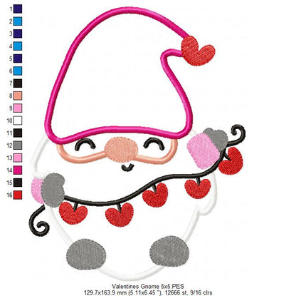 Valentines Hearts Gnome - Applique Embrodiery