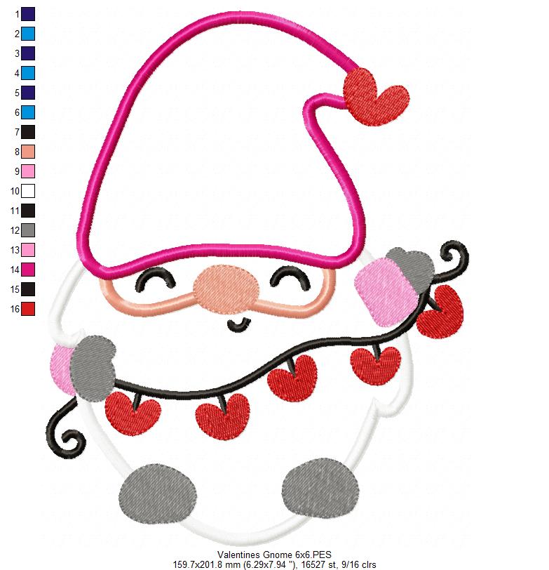 Valentines Hearts Gnome - Applique Embrodiery