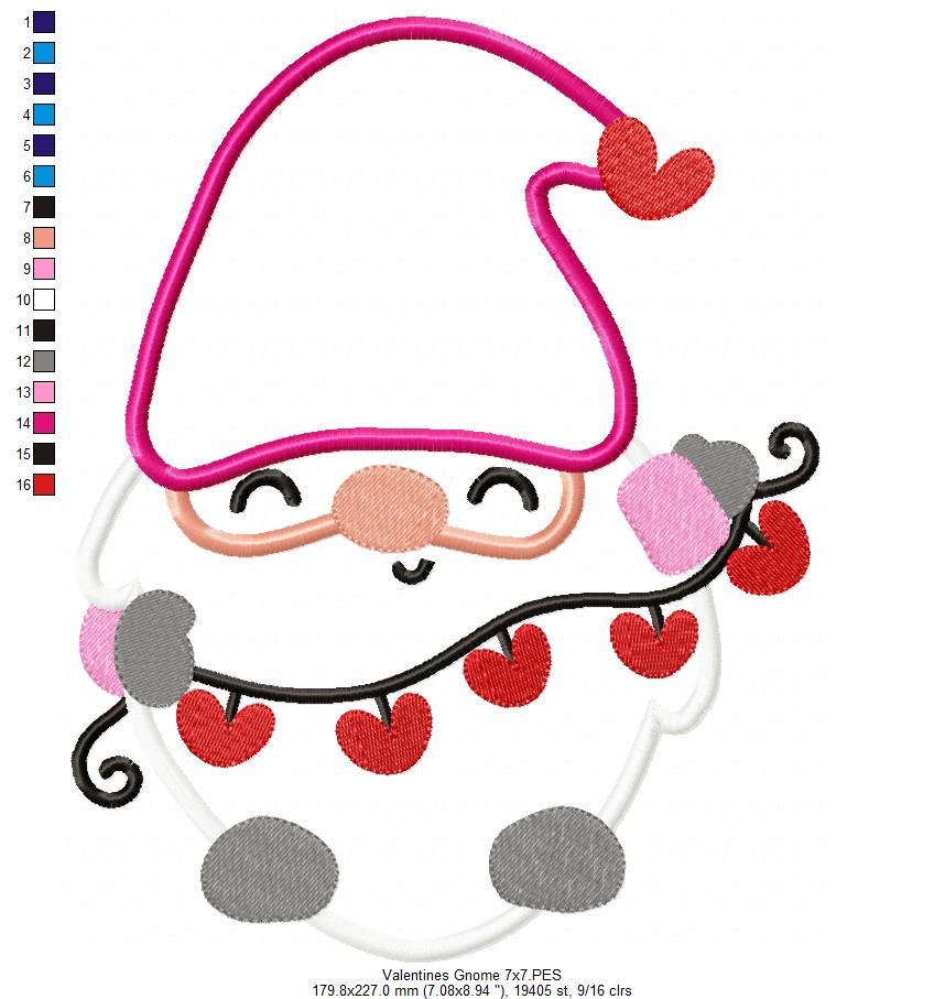 Valentines Hearts Gnome - Applique Embrodiery