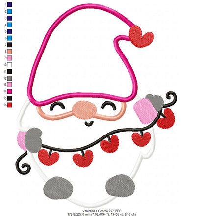 Valentines Hearts Gnome - Applique Embrodiery