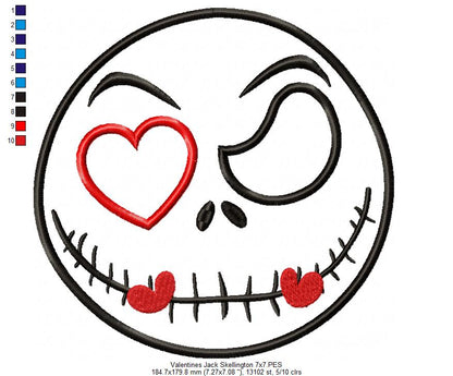 Valentines Jack Skellington - Applique Embroidery