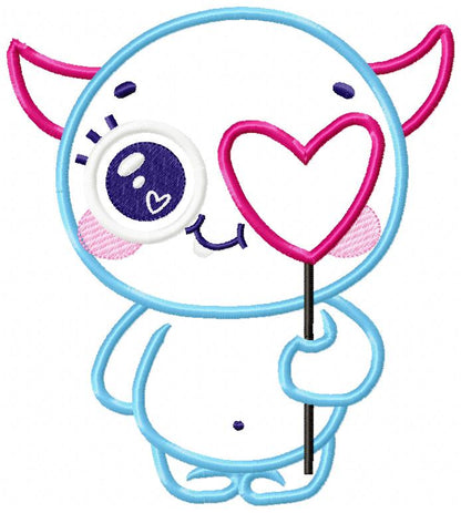 Cute Little Valentines Monster - Applique