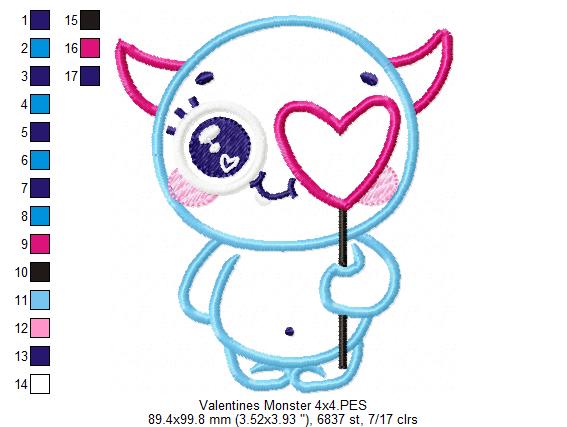 Cute Little Valentines Monster - Applique