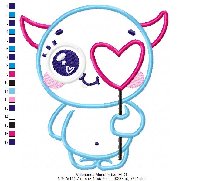 Cute Little Valentines Monster - Applique
