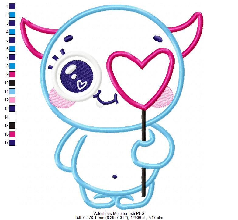 Cute Little Valentines Monster - Applique