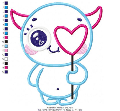 Cute Little Valentines Monster - Applique