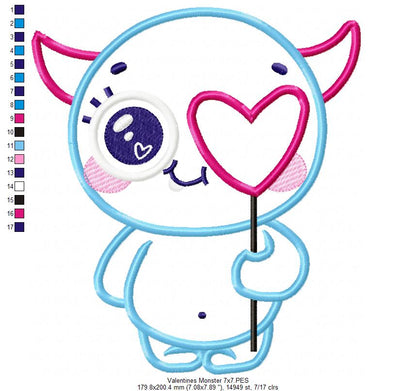 Cute Little Valentines Monster - Applique