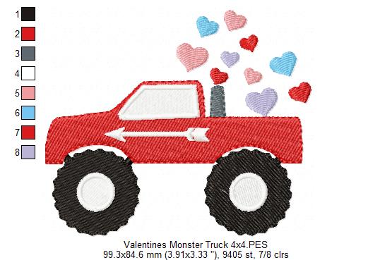 Valentines Monster Truck - Fill Stitch