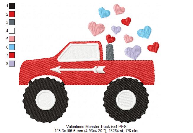 Valentines Monster Truck - Fill Stitch