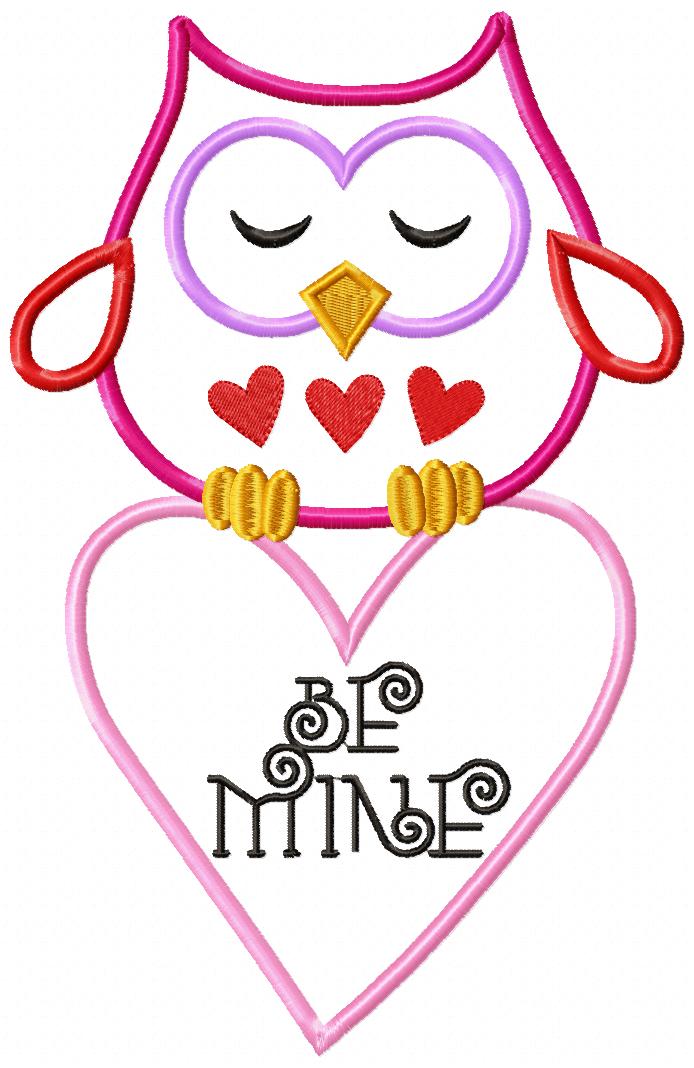 Sweet Owl Be Mine Heart – Appliqué – Machine Embroidery Design