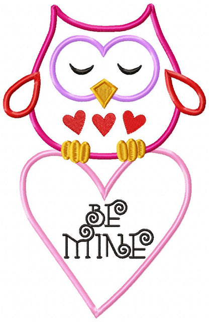 Sweet Owl Be Mine Heart – Appliqué – Machine Embroidery Design