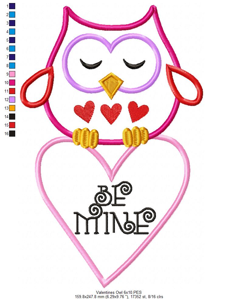 Sweet Owl Be Mine Heart – Appliqué – Machine Embroidery Design